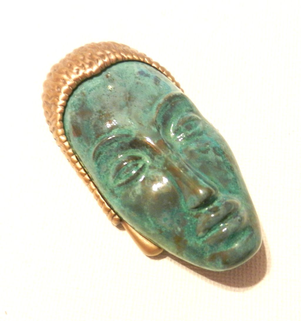 Art Deco Inc. Green Mask PIn Brooch Heirlooms of Tomorrow Art Deco Inc. Green Mask PIn Brooch Heirlooms of Tomorrow