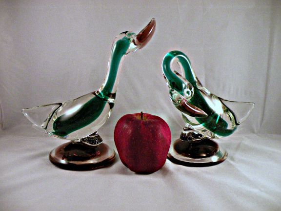 AVeM Murano Sommerso Duck Bird Pair with Labels AVeM Murano Sommerso Duck Bird Pair with Labels