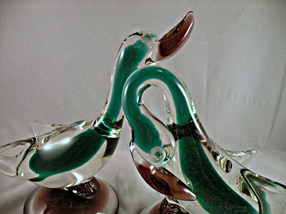 AVeM Murano Sommerso Duck Bird Pair with Labels AVeM Murano Sommerso Duck Bird Pair with Labels