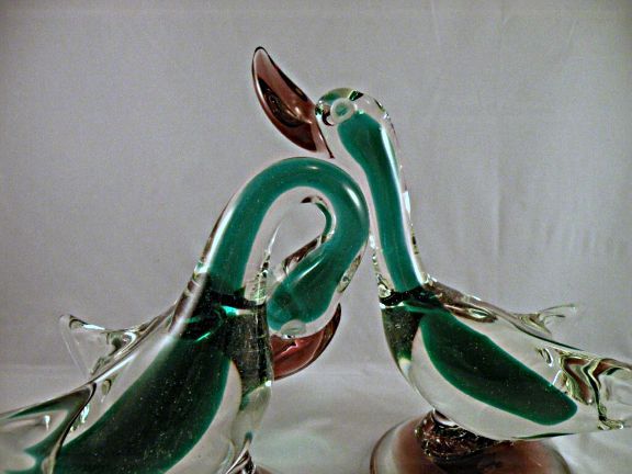AVeM Murano Sommerso Duck Bird Pair with Labels AVeM Murano Sommerso Duck Bird Pair with Labels