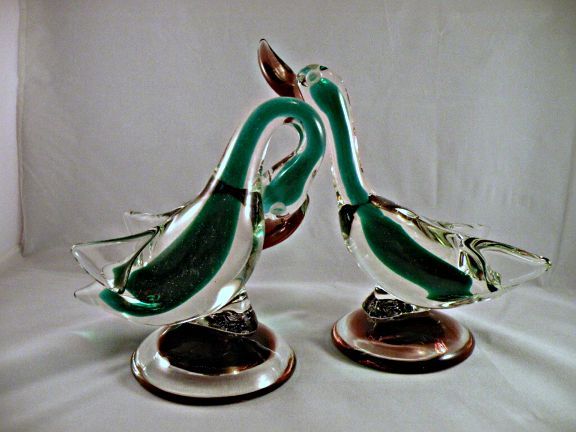 AVeM Murano Sommerso Duck Bird Pair with Labels AVeM Murano Sommerso Duck Bird Pair with Labels