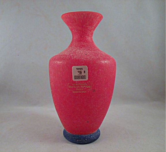Gambaro and Poggi Murano Red Scavo Vase with Blue Foot Gambaro and Poggi Murano Red Scavo Vase with Blue Foot