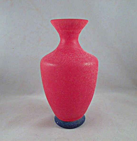 Gambaro and Poggi Murano Red Scavo Vase with Blue Foot Gambaro and Poggi Murano Red Scavo Vase with Blue Foot