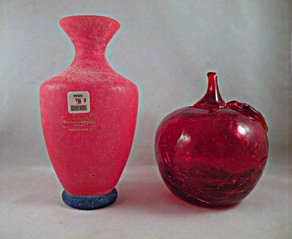Gambaro and Poggi Murano Red Scavo Vase with Blue Foot Gambaro and Poggi Murano Red Scavo Vase with Blue Foot