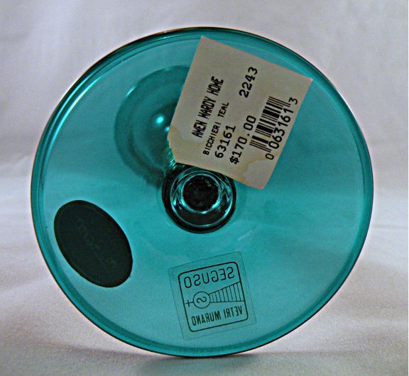 Four Seguso Vetri d'Arte Murano Wine Stems in Teal with Gold and Label Four Seguso Vetri d'Arte Murano Wine Stems in Teal with Gold and Label