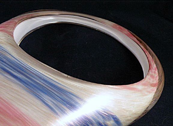 Fratelli Toso Murano Basket Vase with Swirling Blue and Pink Fratelli Toso Murano Basket Vase with Swirling Blue and Pink