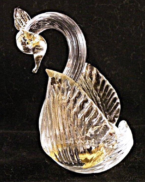 Murano Glass Swan Bird Pair with Gold and Open Wings Murano Glass Swan Bird Pair with Gold and Open Wings