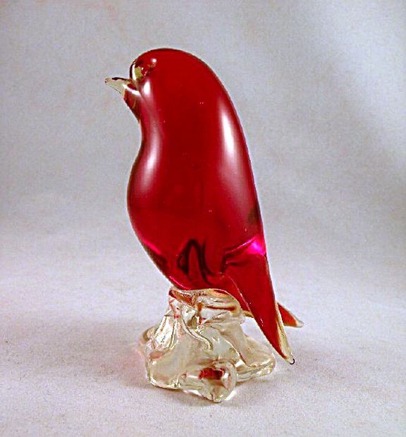 Seguso Murano Red Glass Bird on Base Seguso Murano Red Glass Bird on Base