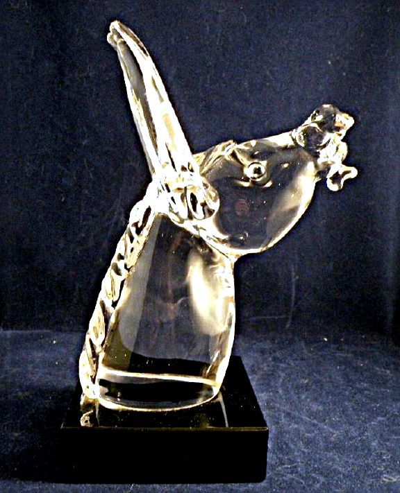 Archimede Seguso Murano Donkey Bust on Black Crystal Base Signed Archimede Seguso Murano Donkey Bust on Black Crystal Base Signed