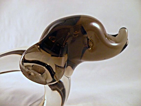Art Glass Dachshund or Hound Dog with Brown Head and Tail Art Glass Dachshund or Hound Dog with Brown Head and Tail