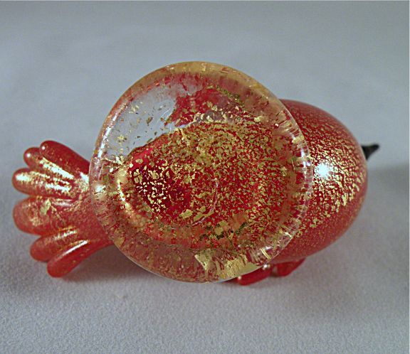 Murano Glass Red Bird with Gold and Frilled Wings Murano Glass Red Bird with Gold and Frilled Wings