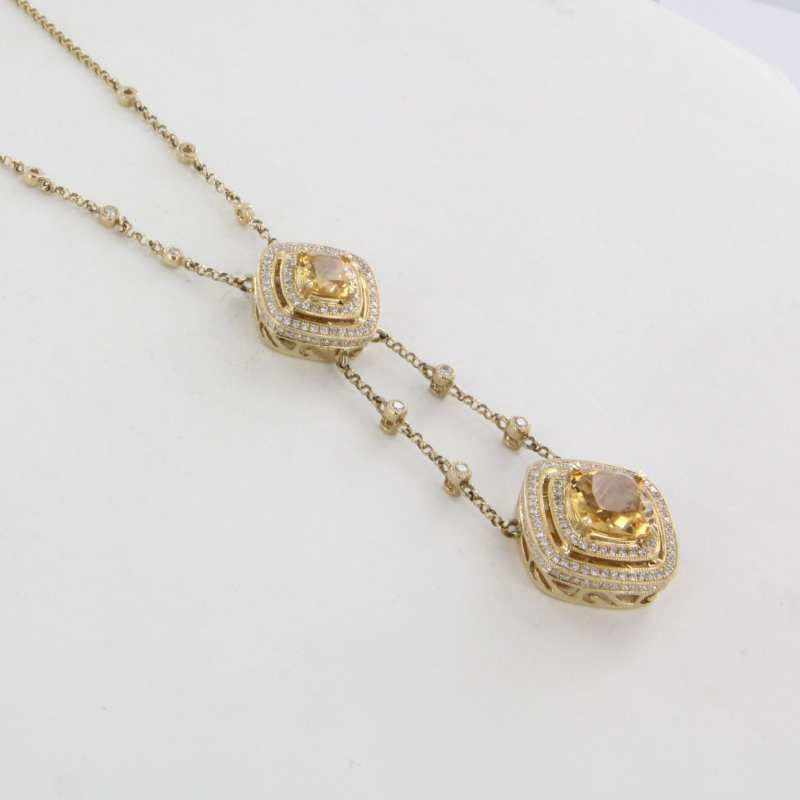 Estate Designer Natalie K Diamond Citrine 14 Karat Yellow Gold Cocktail Pendant Necklace Jewelry Estate Designer Natalie K Diamond Citrine 14 Karat Yellow Gold Cocktail Pendant Necklace Jewelry
