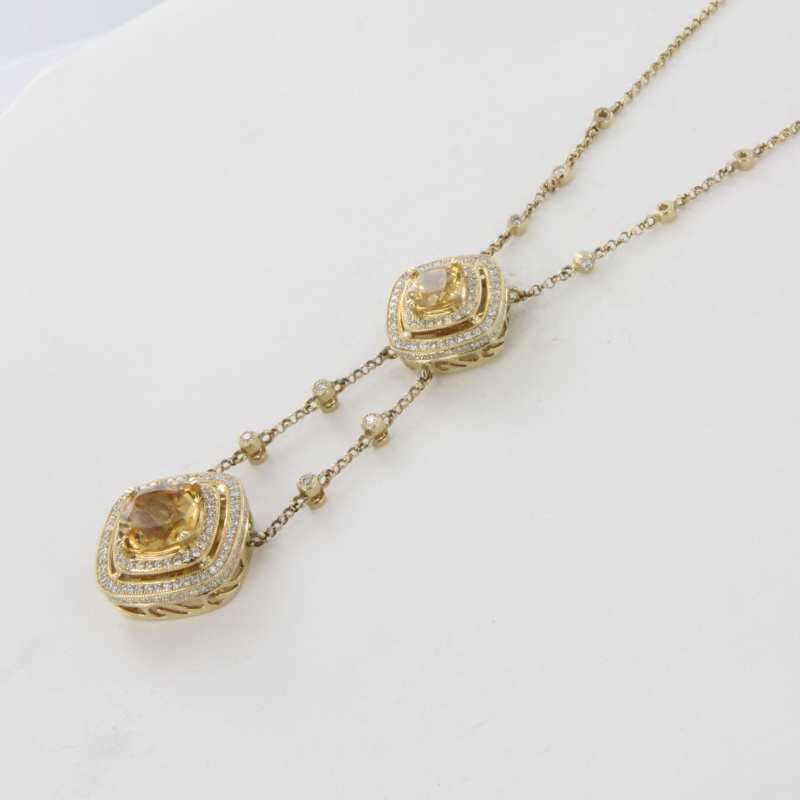 Estate Designer Natalie K Diamond Citrine 14 Karat Yellow Gold Cocktail Pendant Necklace Jewelry Estate Designer Natalie K Diamond Citrine 14 Karat Yellow Gold Cocktail Pendant Necklace Jewelry