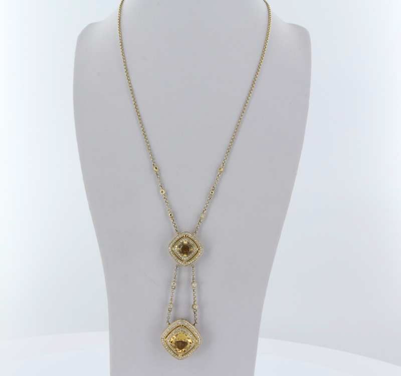 Estate Designer Natalie K Diamond Citrine 14 Karat Yellow Gold Cocktail Pendant Necklace Jewelry Estate Designer Natalie K Diamond Citrine 14 Karat Yellow Gold Cocktail Pendant Necklace Jewelry