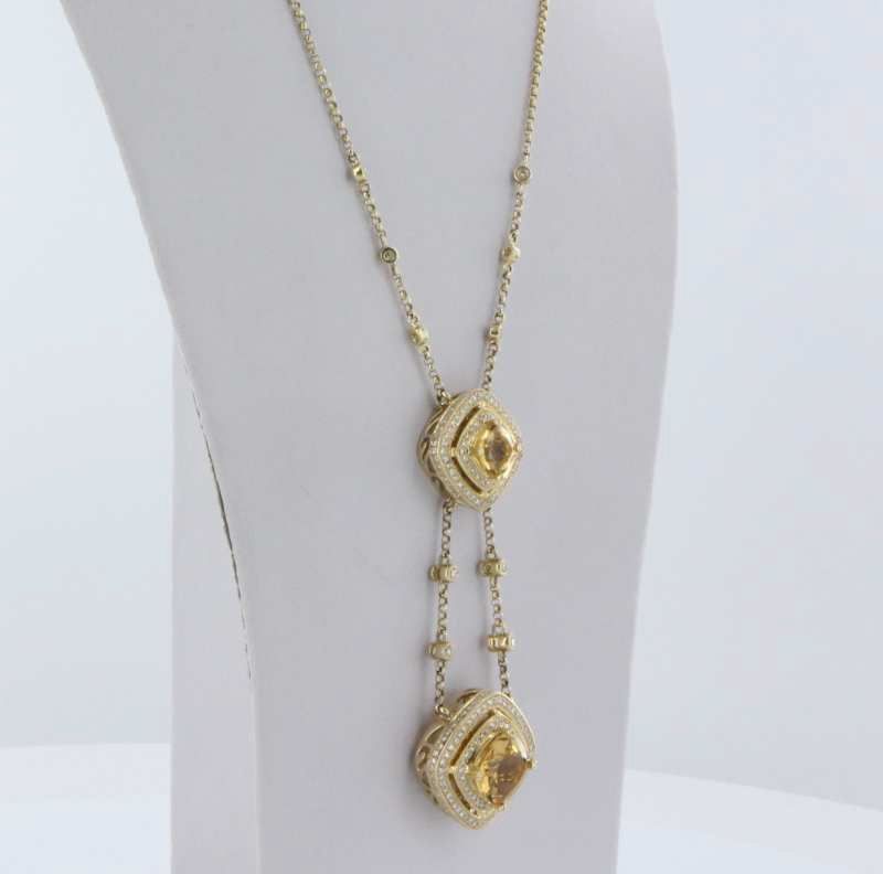 Estate Designer Natalie K Diamond Citrine 14 Karat Yellow Gold Cocktail Pendant Necklace Jewelry Estate Designer Natalie K Diamond Citrine 14 Karat Yellow Gold Cocktail Pendant Necklace Jewelry