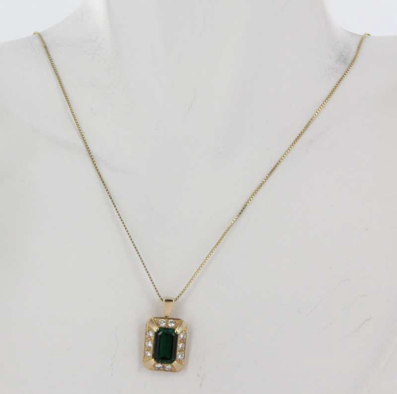 Estate Designer James Avery Diamond Emerald 14 Karat Yellow Gold Drop Pendant Fine Jewelry Estate Designer James Avery Diamond Emerald 14 Karat Yellow Gold Drop Pendant Fine Jewelry