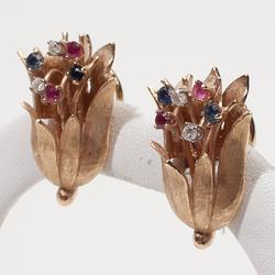 Vintage Estate Diamond Ruby Sapphire 14k Gold Clip Earrings Fine Old Heirloom Pre Owned Used Jewelry Vintage Estate Diamond Ruby Sapphire 14k Gold Clip Earrings Fine Old Heirloom Pre Owned Used Jewelry