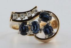 Vintage Estate Diamond Sapphire 14k Gold Cocktail Ring Fine Old Heirloom Pre Owned Used Jewelry Vintage Estate Diamond Sapphire 14k Gold Cocktail Ring Fine Old Heirloom Pre Owned Used Jewelry