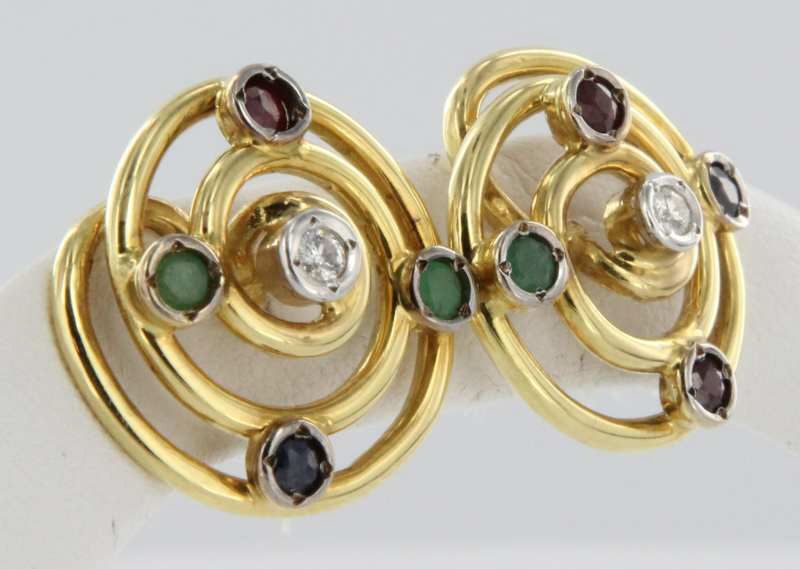 Vintage Estate Diamond Emerald Ruby Sapphire 14k Gold Stud Earrings Fine Old Heirloom Pre Owned Used Jewelry Vintage Estate Diamond Emerald Ruby Sapphire 14k Gold Stud Earrings Fine Old Heirloom Pre Owned Used Jewelry