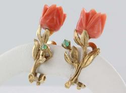 Vintage Estate Carved Coral Flower 14k Gold Clip Earrings Fine Old Heirloom Pre Owned Used Jewelry Vintage Estate Carved Coral Flower 14k Gold Clip Earrings Fine Old Heirloom Pre Owned Used Jewelry