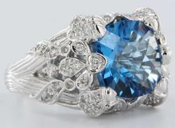 Estate Pave Diamond Blue Topaz Flower 14k Gold Cocktail Ring Statement Fine Heirloom Pre Owned Used Jewelry Estate Pave Diamond Blue Topaz Flower 14k Gold Cocktail Ring Statement Fine Heirloom Pre Owned Used Jewelry