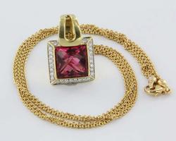 Estate Designer Spark Diamond Tourmaline 18k Gold Cocktail Pendant Necklace Fine Heirloom Pre Owned Used Jewelry Estate Designer Spark Diamond Tourmaline 18k Gold Cocktail Pendant Necklace Fine Heirloom Pre Owned Used Jewelry