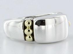 Estate Designer Lagos Caviar 18k Gold Sterling Silver Cocktail Ring Band Mens Fine Heirloom Pre Owned Used Jewelry Estate Designer Lagos Caviar 18k Gold Sterling Silver Cocktail Ring Band Mens Fine Heirloom Pre Owned Used Jewelry