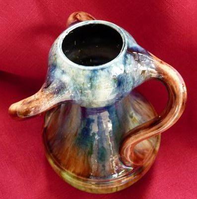 Belgium Majolica Vintage Art Nouveau~Art Deco Drip Glaze 3 Handled Vase 6" Belgium Majolica Vintage Art Nouveau~Art Deco Drip Glaze 3 Handled Vase 6"