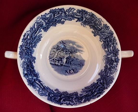 Booths Staffordshire England British Scenery Blue Transferware Creme Soup & Underplate Booths Staffordshire England British Scenery Blue Transferware Creme Soup & Underplate