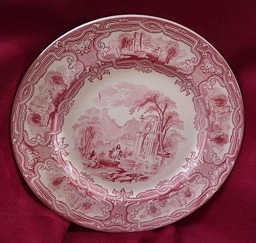 Davenport Grimwades Staffordshire England Genoa 1880~1890 Red~Pink Transferware 10 1/2" Plate Davenport Grimwades Staffordshire England Genoa 1880~1890 Red~Pink Transferware 10 1/2" Plate