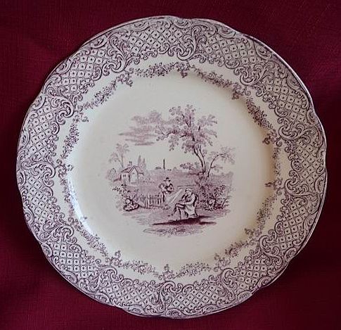 Ridgways Humphreys Clock Charles Dickens Old Curiosity Shop Mulberry~Purple Transferware Luncheon Plate 8" 1840~1880 Ridgways Humphreys Clock Charles Dickens Old Curiosity Shop Mulberry~Purple Transferware Luncheon Plate 8" 1840~1880