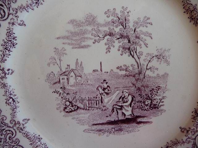 Ridgways Humphreys Clock Charles Dickens Old Curiosity Shop Mulberry~Purple Transferware Luncheon Plate 8" 1840~1880 Ridgways Humphreys Clock Charles Dickens Old Curiosity Shop Mulberry~Purple Transferware Luncheon Plate 8" 1840~1880