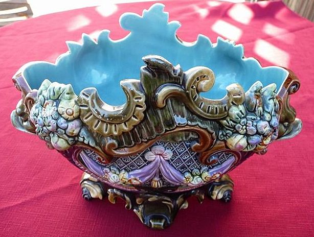 Reichard M Krause Schweidnitz Prussia Germany Ornate Majolica Jardiniere Cachepot 1890 Reichard M Krause Schweidnitz Prussia Germany Ornate Majolica Jardiniere Cachepot 1890