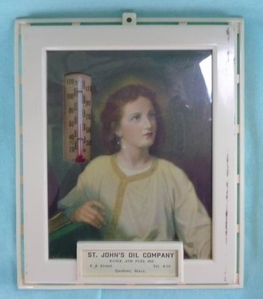 St. John's Oil Company Gardner Massachusetts 1930s~1940s Religious Advertising Thermometer St. John's Oil Company Gardner Massachusetts 1930s~1940s Religious Advertising Thermometer
