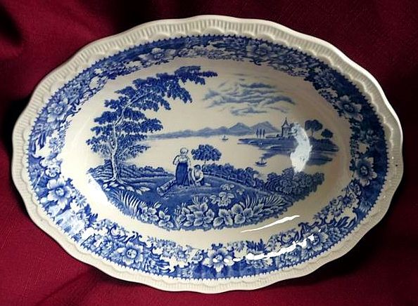 Swinnertons Staffordshire England Blue Transferware Silverdale 10" Serving Bowl Swinnertons Staffordshire England Blue Transferware Silverdale 10" Serving Bowl