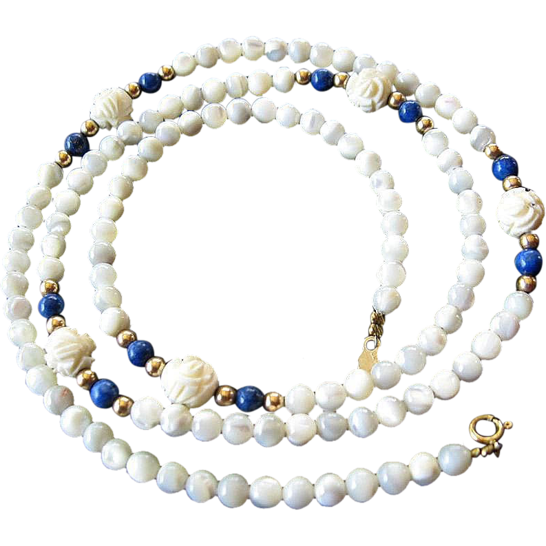 Mop-Lapis-ivory- 14k. Gold filled Necklace Mop-Lapis-ivory- 14k. Gold filled Necklace