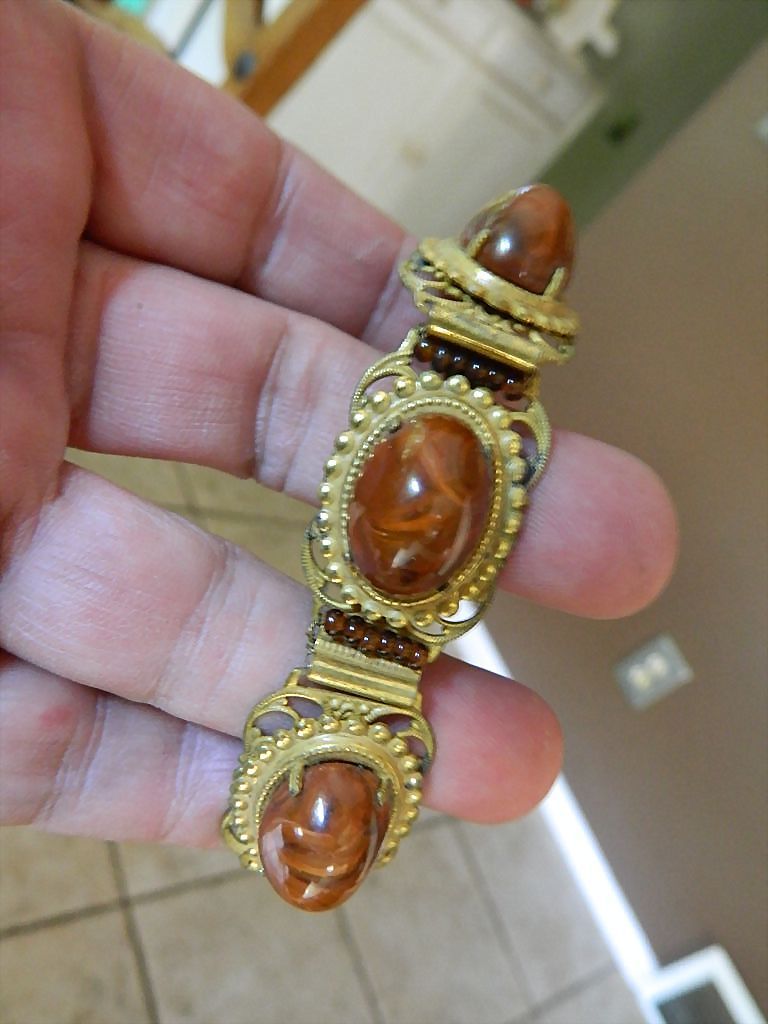 Open work metal with stones-1930-1940's Bracelet Open work metal with stones-1930-1940's Bracelet