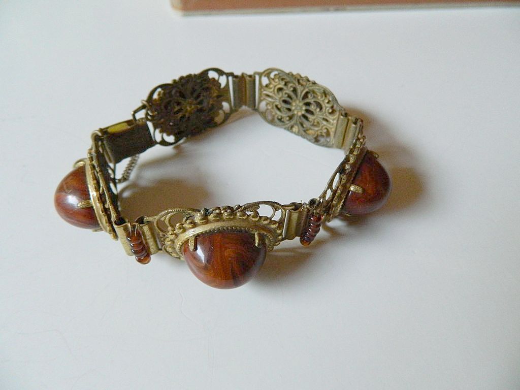 Open work metal with stones-1930-1940's Bracelet Open work metal with stones-1930-1940's Bracelet