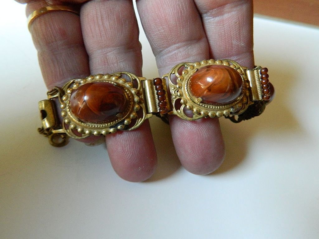 Open work metal with stones-1930-1940's Bracelet Open work metal with stones-1930-1940's Bracelet