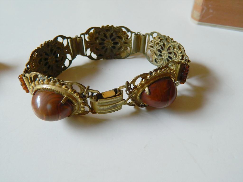 Open work metal with stones-1930-1940's Bracelet Open work metal with stones-1930-1940's Bracelet