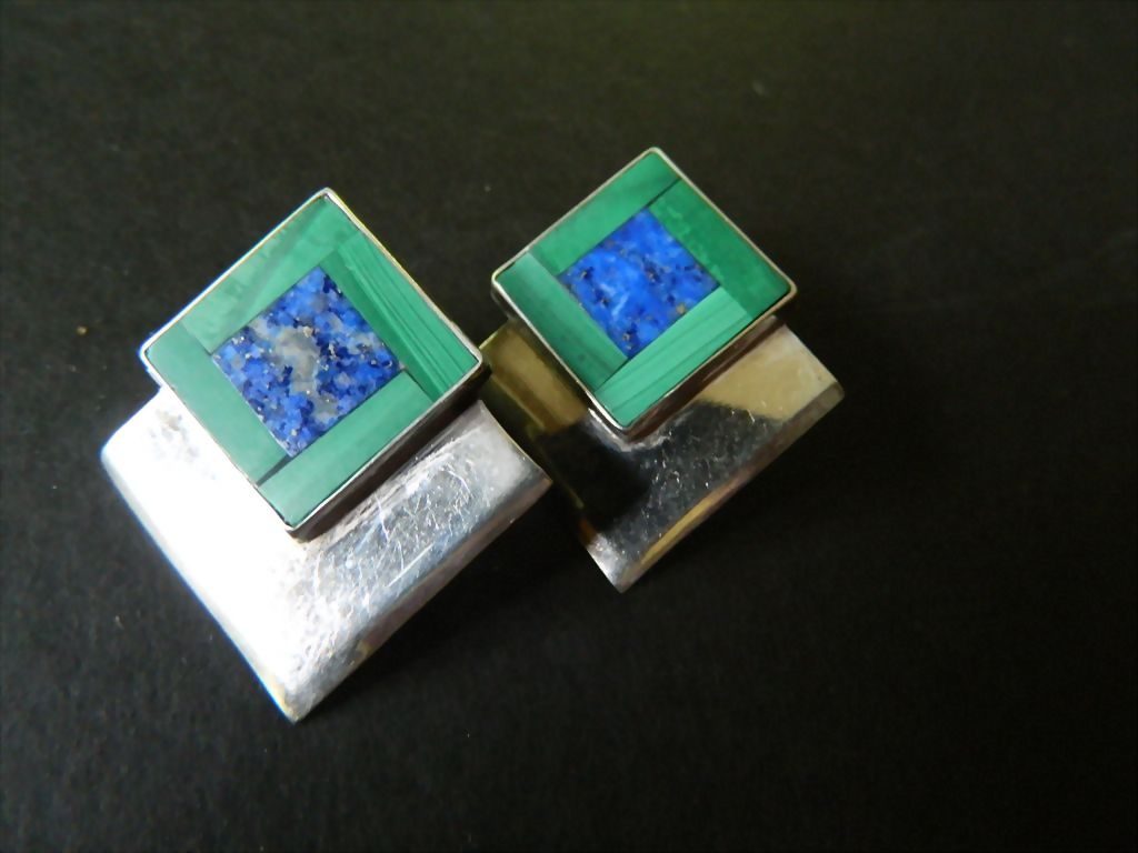 Sterling silver- Malachite and lapis-Pierced earrings Sterling silver- Malachite and lapis-Pierced earrings