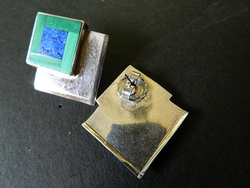 Sterling silver- Malachite and lapis-Pierced earrings Sterling silver- Malachite and lapis-Pierced earrings