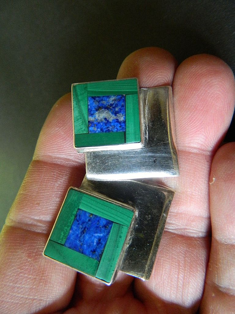 Sterling silver- Malachite and lapis-Pierced earrings Sterling silver- Malachite and lapis-Pierced earrings