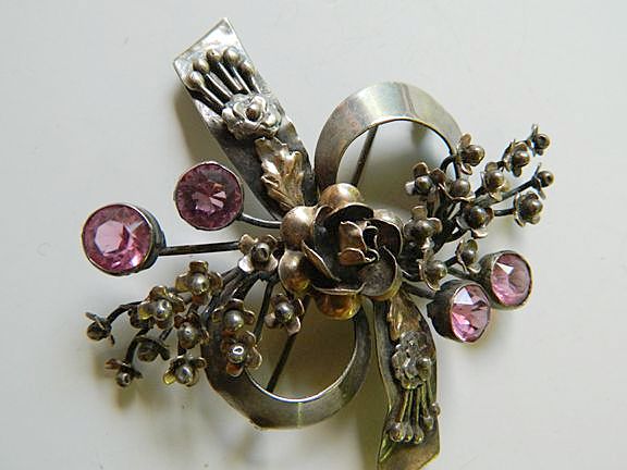 Large and fabulous- Hobe' signed- Sterling pin with stones Large and fabulous- Hobe' signed- Sterling pin with stones