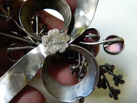 Large and fabulous- Hobe' signed- Sterling pin with stones Large and fabulous- Hobe' signed- Sterling pin with stones