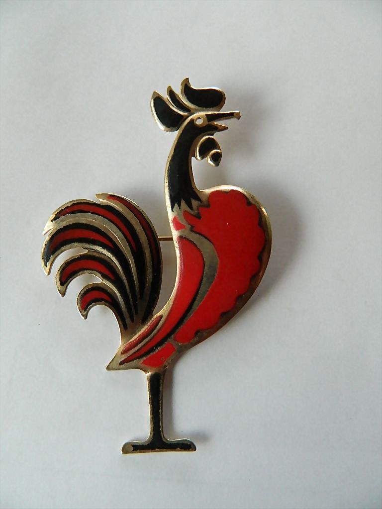 Enameled sterling Rooster-Pin Enameled sterling Rooster-Pin