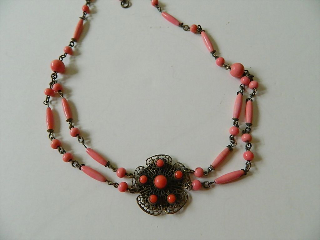 Gorgeous Czech -coral glass beads Choker necklace- Extra pieces Gorgeous Czech -coral glass beads Choker necklace- Extra pieces