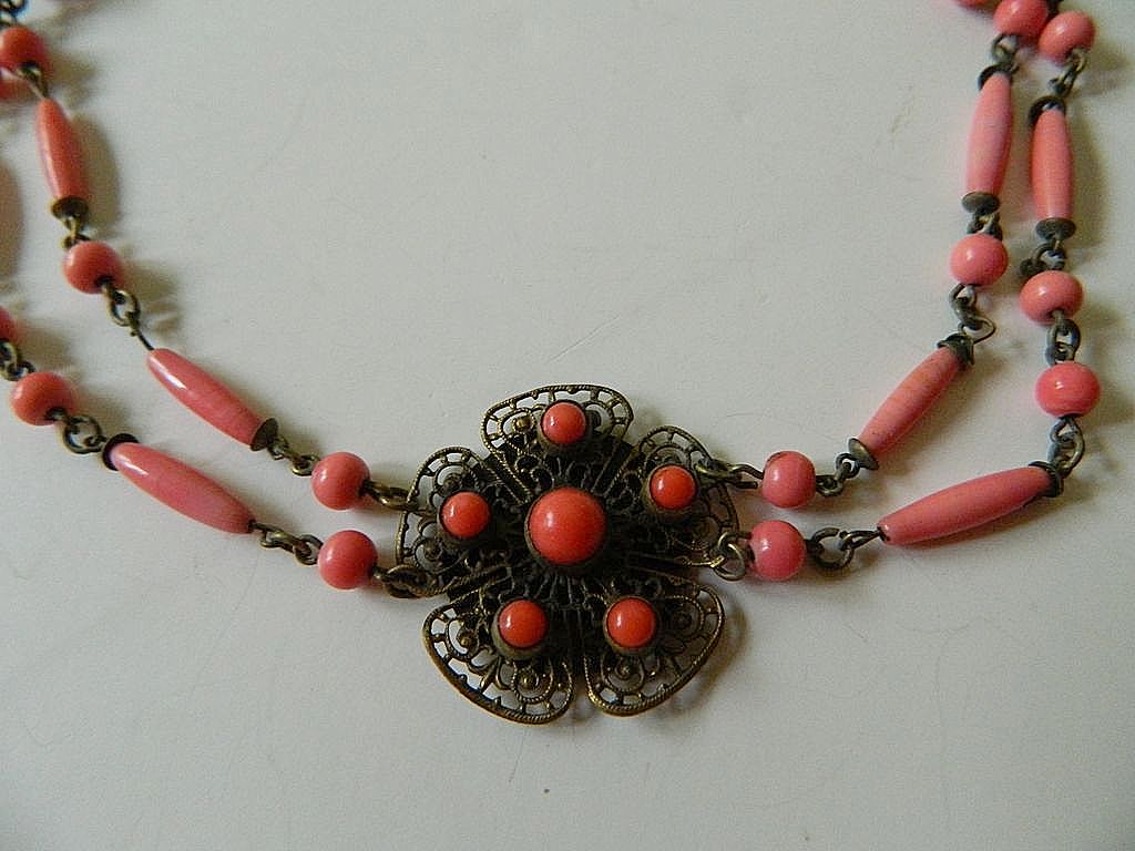 Gorgeous Czech -coral glass beads Choker necklace- Extra pieces Gorgeous Czech -coral glass beads Choker necklace- Extra pieces