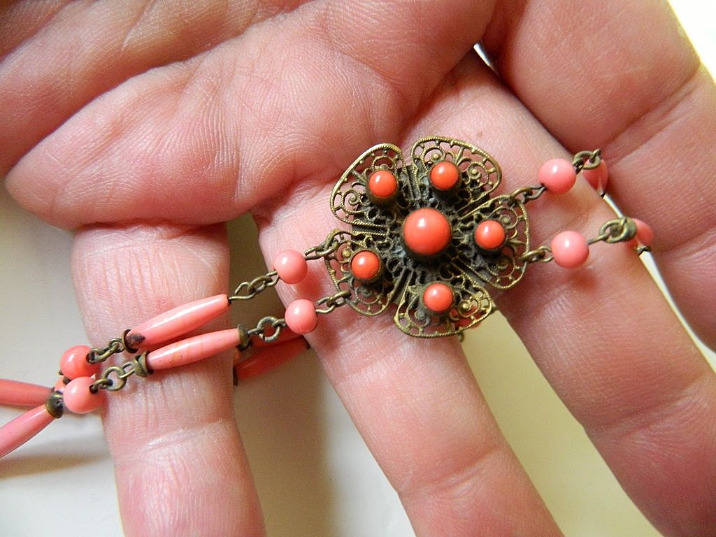 Gorgeous Czech -coral glass beads Choker necklace- Extra pieces Gorgeous Czech -coral glass beads Choker necklace- Extra pieces