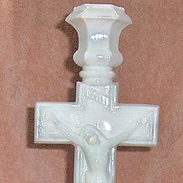 19th Century Milk Glass Crucifix Candlestick 19th Century Milk Glass Crucifix Candlestick